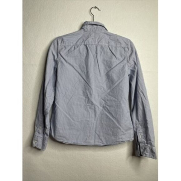 American Eagle Button-Front Favorite Fit Blue/White Stripe Ruffle Front Shirt M - Picture 10 of 12